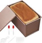 KITment Loaf Pan with Lid, 0.99Lb Non-Stick Carbon Steel Bread Bakeware Toast Mold Rectangle Corrugated Toast Box for Oven Baking with Egg White Separator, Cake Release Knife, Dough Scraper, Oil Brush