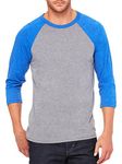 Grey/Tr Ryl Tri, Large : Bella Canvas Uni Jersey 3/4 Sleeve Baseball Tee