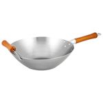 Ken Hom Carbon Steel Wok, 32cm, Non-Stick Natural Patina, Excellence, Induction Hobs Suitable/Beech Handle/Metal Tool Safe, Includes 1 x Chinese Wok Pan, Not Dishwasher Safe