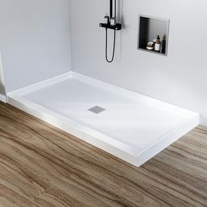 GarveeTech 60x32x4 Inch Shower Base, Non Slip Shower Pan with PVC Drain Pipe, Center Drain, 304 Stainless Steel Square Drain Cover, Single Threshold Shower Pan Kit for Bathroom, White