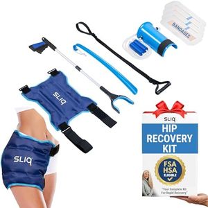 Sliq 6 Pcs Hip Kit for Seniors FSA/HSA Total Recovery Replacement Prime Supplies After Surgery, Hip Replacement Kit After Surgery, Ice Pack, Grabber Tool, Leg Lifter, Sock Aid, Waterproof Bandages