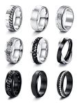 JeryWe 9 Pcs Stainless Steel Rings for Men Women Fidget Rings for Anxiety Cool Spinner Rings Beveled Edges Celtic Black Band Spinner Rings Set Size 7-13