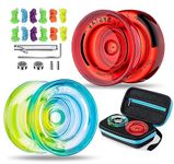 Yoyo 2 Pack Responsive Yoyo for Kids K2 Crystal，Dual Purpose Yoyo Professional, Plastic Yoyo for Beginners, Fingerspin Yoyo Trick with 12 Yoyo Strings, Yoyo Case, Yoyo Accessory Kit（Gradient + Red）