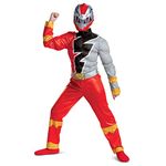 DISGUISE Official Red Power Rangers Costume Kids, Muscle Power Rangers Dino Fury Costume Fancy Dress Up Outfit Suit Costumes for Boys S