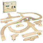 Conductor Carl 42-Piece Bulk Value Wooden Train Track Booster Pack with Red Brick Bridge - Compatible with All Major Toy Train Brands