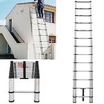 16.4FT/5M Aluminum Telescoping Extension Ladders, Multi-Purpose Foldable Aluminum Telescopic Ladder,EN131 Standards Portable Lightweight Extension Ladder with Non-Slip Feet Max Load 330lb/150kg