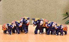 Nirmal Handicraft Paper Mache Handcrafted Home Decor Elephant Showpiece, Elephant Statue Symbolizing Love, Strength, Luck, Hathi Figurines Gifts Purpose Blue, Standard - (Pack of 6)