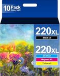 10 Pack 220XL Ink Cartridges Remanufactured for Epson 220 XL T220XL T220 XL Ink to use with WF-2750 2760 2630 2650 2660 XP-320 420 424 Printer (4 Black 2 Cyan 2 Magenta 2 Yellow)