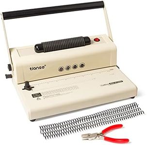 TIANSE Coil Binding Machine, Electric Coil Inserter, Manual Round Hole Punch, 15 Sheets Punch Capacity, Perfect for Letter Size / A4 / A5, Comes with 100pcs 5/16'' Plastic Coil Binding Spines & Plier