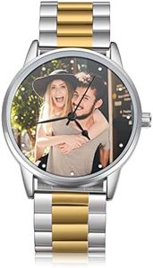 Jeweidea Montre Photo Personnalisée avec Texte Gravé pour Homme Analogique Bracelet en Métal Montre-Bracelet Cadeaux pour Papa Mari Fête des Pères Anniversaire (style 2)