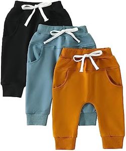 Toddler Baby Boy Fall Pants 3 Pack Active Jogger Casual Athletic Trousers Solid Color Pocket Elastic Waist Harem Bottoms
