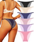 ALL OF ME Sexy Underwear for Women Seamless Adjustable String Bikini Panties Lace No Show High Cut Cheeky Panty 6 Pack