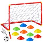 Xwin Kids Portable Football with Goalpost Net, Air Pump & 10 Cones Soccer Goal Set for Kids, Best Fun Learning Sport Toy Game for Toddlers Boys Girls, Indoor Outdoor