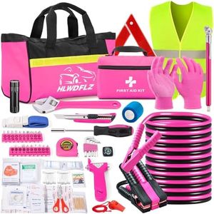 HLWDFLZ Car Roadside Safety Kit - 129pcs Pink Winter Emergency Road Side Assistance Kits Auto Essential Kit for Men, Women, Teen