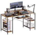 HYPIGO Computer Desk with Keyboard Tray, 55 Inch Music Studio Desk Music Production Desk with Storage Shelves Monitor Stands and 4 Iron Hooks, Desk Workstation Gaming Table for Home Office