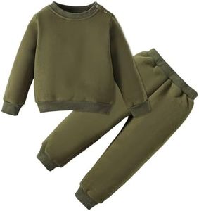 SOBOWO Size 5t Boys Clothes Toddler Baby Boy Girl Clothes Winter Solid Color Long Sleeve Pullover Sweatshirt Pants 2Pcs Fall Outfits Set(4-5T, Army Green)