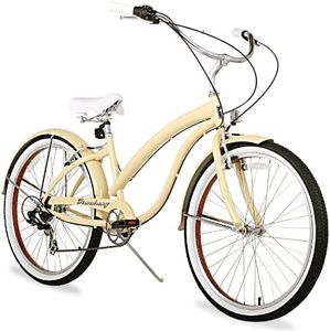 Firmstrong Bella Fashionista Women's Beach Cruiser Bicycle, 7 Speed Bicycle, 26 Inch Wheels, Vanilla