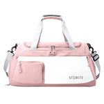 Storite Nylon 50 cms Imported Travel Duffle Bag Muti- Pocket Sports Shoulder Bag for Women with Wet Pocket & Shoe Compartment Weekender Overnight Travel Luggage Bag (Light Pink - 50 x 18 x 29 cm)