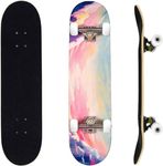 ERNAN Complete Skateboard for Beginners,31 x 8 Inch Double Kick Skateboard for Kids Teenagers & Adults. with Skate T-Tool. (Pink)