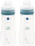 MAM Easy Active Bottles | 2 Pack (2 x 330ml) | Fast Flow MAM Teats Size 3 | Baby Accessories | Powder Blue (Various Designs)