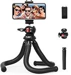 Flexible Phone Tripod Stand, Fotopro Tripod for iPhone Octopus Travel/Android Phone/Cameras with Universal Clip &Cold Shoe Mount, Bendable Selfie Stick Tripod for Live Streaming