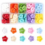 200 Pcs Buttons for Baby Cardigans, 15mm Flower Buttons Resin 2 Hole Colorful Buttons for Baby Kids Cardigans Knitting with Plastic Storage Box for Handmade Sewing Knitting Dolls