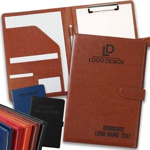 Personalized Padfolio with Engraved Logo Text Custom Leather Portfolio for Men with A4 Size Writing Pad Clipboard, File Folder Organizer for Business School Office Conference