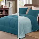 Exclusivo Mezcla Lightweight Reversible 3-Piece Comforter Set All Seasons, Down Alternative Comforter with 2 Pillow Shams, Queen Size, Dusty Teal/Aqua Blue