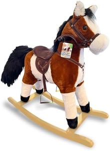 Playful Minds - Rocking Horse with Animated Tail and Mouth, Includes Sound Effects, 29-Inch Tall with Saddle and Rockers - Realistic Bridle, Reigns, Soft Stuffed Pony