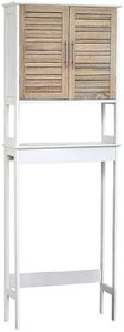 TENDANCE Over The Toilet Storage Cabinet with Dual Doors and Open Shelf, Space-Saving Bathroom Storage Cabinet for Toiletries, White and Oak Finish - Stockholm Collection