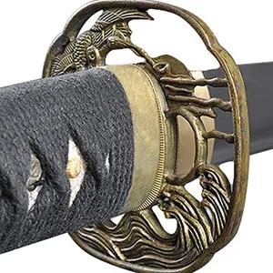 Handmade Sword - Japanese Samurai Katana Swords, Functional, Hand Forged, 1045 Carbon Steel, Heat Tempered, Full Tang, Sharp, Crane Pattern Tsuba, Red Wooden Scabbard Decorated with Mother of Pearl