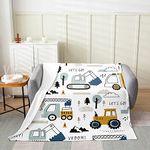 Feelyou Cartoon Car Kids Flannel Fleece Throw Blanket Construction Fuzzy Decor Equipment Trucks All Season Bed Excavator Tractor White Yellow Plush Bedroom Twin 60''x80''