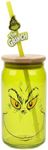 The Grinch Big Face 15 Oz Green Glass Bottle With Straw & Lid