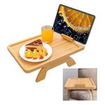 KiKiHong Sofa Tray, Sofa Tray Armrest, Bamboo Couch Tray with Rotating Mobile Phone Holder, Non-Slip Couch Shelf for Armrest, Foldable, for Remote Control, Drinks