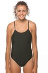 JOLYN Perry Fixed Back Women's Athletic One Piece Swimsuit for Competitive Swimming, Lifeguarding, Medium Coverage, Black, 28