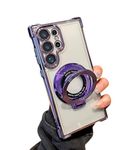 Anti-fall Phone Case with Invisible Ring Stand for Samsung, Electroplated Magnetic Stand Mobile Phone Cases for Samsung,Four Corners Airbag Ultra Thin Case (Purple,S24Ultra)