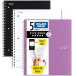 Five Star Spiral Notebooks + Study App, 3 Pack, 5 Subject, College Ruled Paper, 200 Sheets, 11" x 8-1/2", School, Wired, Black, White, Amethyst Purple (38500)