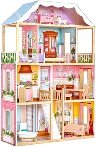 KidKraft Charlotte Classic Wooden Dollhouse with 14-Piece Accessory Set, for 12-Inch Dolls