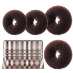 URAQT Hair Donut Bun Maker Set, 4 Pcs Ring Style Donut Bun Shaper with 30 Hair Pins, Brown Chignon Doughnut Bun Hair Accessories for Girls Kids Women DIY Chignon Hair Styles