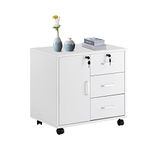 OFCASA Mobile File Cabinet with 3 Drawers 1 Door Lockable Office Filing Cabinet with Wheels White Wood Storage Rolling Cabinet for Home Office 40 x 60 x 60cm