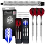 Harrows Caliber 90% Tungsten Steel Tip Darts Set I 21g to 30g All Weights Available I Huge 16pcs Bundle with Spare Shafts, Prime Flights & Travel Case (Silver, 23 Grams)