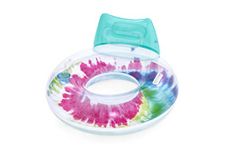 Bestway Large Swimming Ring | 46” Inflatable Pool Float with Headrest & Cup Holder, Retro Tie Dye Design