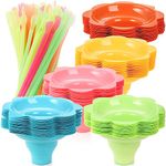 ZENFUN 100 Pack Colorful Flower Snow Cone Cups with 100 Cone Spoon Straws, 4oz Snow Cone Bowl, Plastic Leak Proof Snow Cone Supply, Ice Cream Bowls, Shaved Ice Drip Cups for Holiday