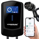 VORSPRUNG® VoltRider Smart APP LCD EV Charger Wall Box Charging Unit Type 2 - Rapid EV WallBox 32AMP 7.4KW IP65 Wi-Fi Electric car station with 5M cable, home - outdoor car point for vehicles (Black)