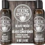 Viking Revolution Eucalyptus Beard Wash For Men & Beard Conditioner For Men With Argan & Jojoba Oils - Softens & Strengthens - Natural Beard Shampoo And Conditioner Set With Beard Oil (5oz/142g)