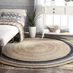 imsid Handwoven 5x5 feet Jute Round Rug, Natural Fibers, Braided Reversible Carpet for Stylish Bedroom Living Room Dining Room Kids Room (5x5 feet Round, Black & Beige)