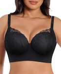 SHAPELLX Bras for Women Full Coverage Back Smoothing Bra Womens Lace Underwire Side Support Plus Size Bras Black 44DD