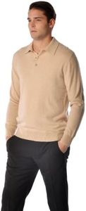 Cashmere Boutique 100% Pure Cashmere Polo Pullover Sweater for Men – Polo Neck, Long Sleeve, Button Up, Classic Style, Lightweight, Soft and Warm Sweater - Camel Brown, Large