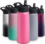 FineDine Triple Walled, Insulated Water Bottles with Straw - 25 Oz Stainless Steel Metal Bottle W/ 3 Leak Proof Lids - For Travel, School, Sports, Gym/Men, Women & Kids - Striking French Rose