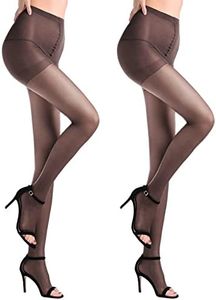 WAKUNA 2 Pairs Toeless Pantyhose Tights For Women 20D Open Toe Pantyhose Control Top, Coffee, Medium